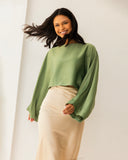 Draped Satin Sleeve Top