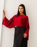Draped Satin Sleeve Top