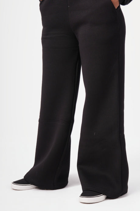 Melton Wide-Leg Pants — Black