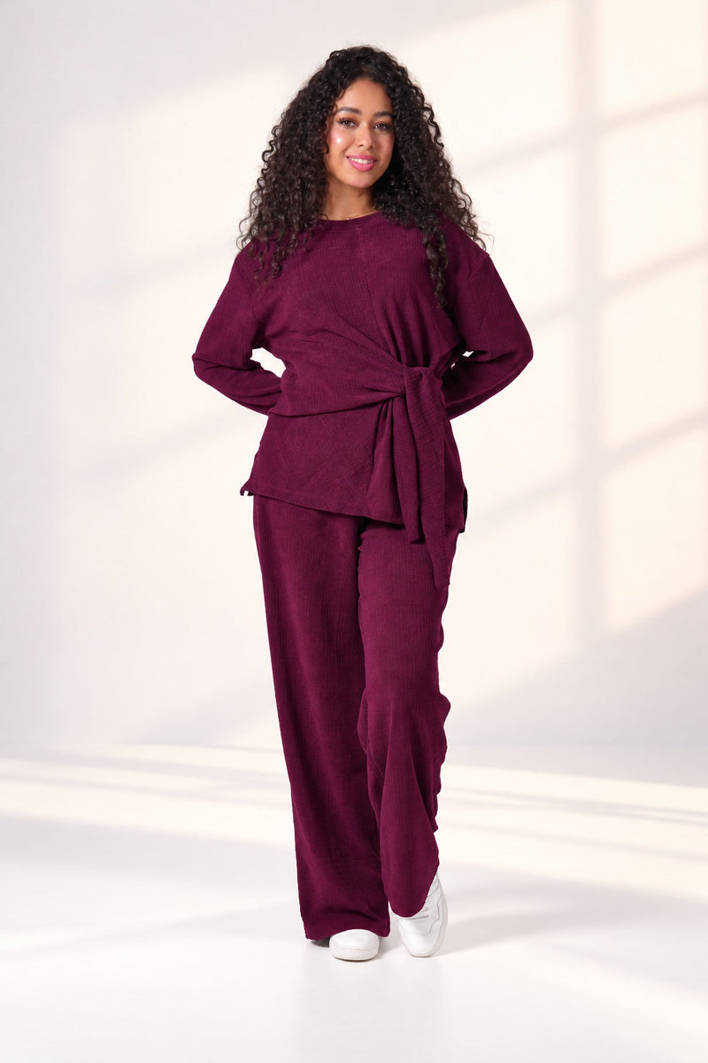 Burgundy Two-Piece Belted Set