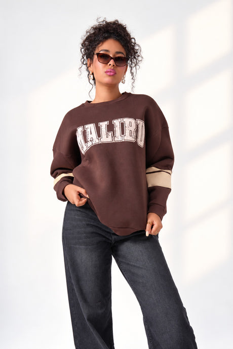 Malibu Printed Sweatshirt — Brown