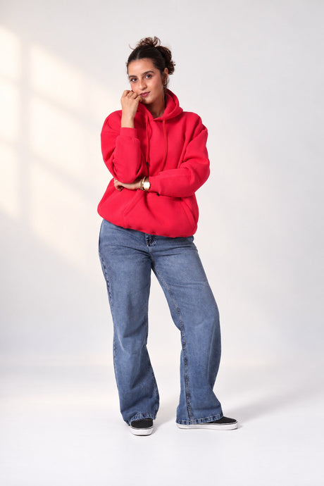 Plain Oversized Pullover Hoodie — Red