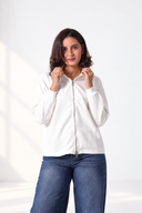 Stand-Collar Zip-Up Top — White