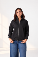 Stand-Collar Zip-Up Top — Black