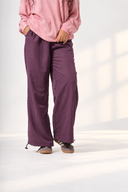 Textured Wide-Leg Pants — Burgundy